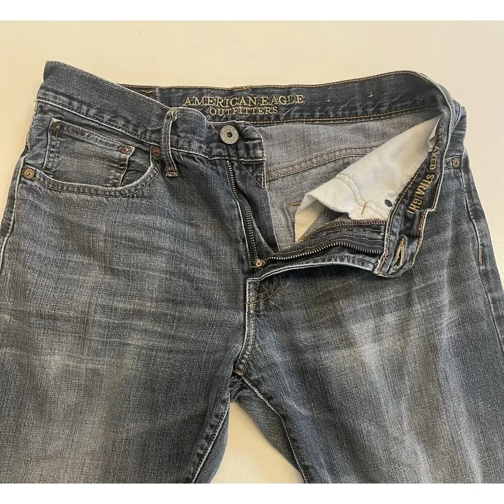 Men AE American Eagle Relaxed Straight 31 x 32 Dark Wash Blue Jeans Mid Rise
